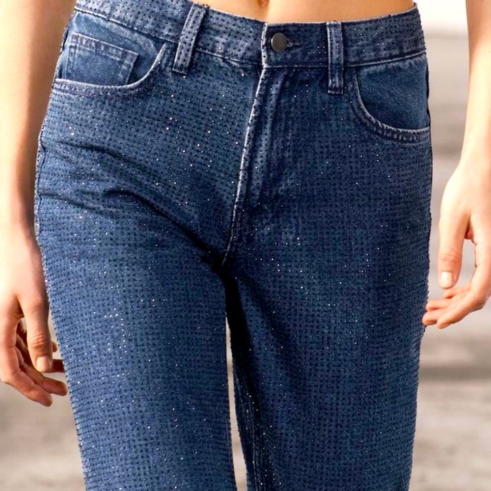 Zara ZW Collection Bootcut High Waist Rhinestone Sequin jeans